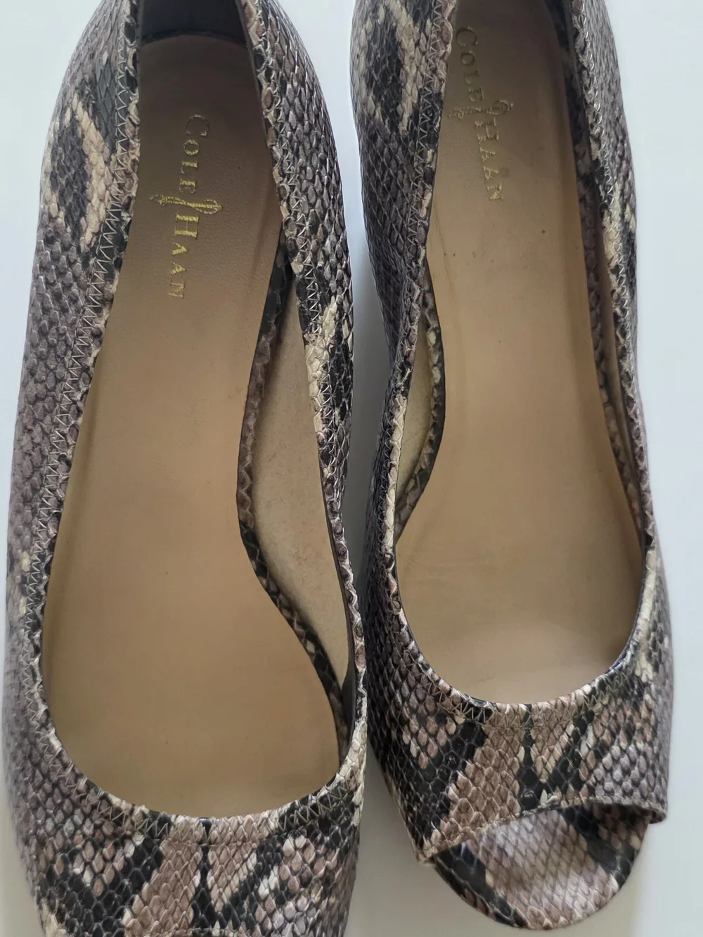 Cole Haan Women's Snake-Print Peep-Toe Flats in Brown
